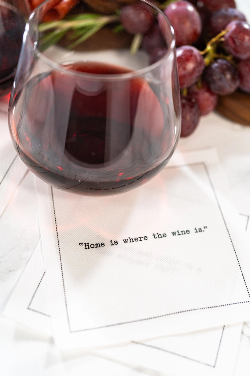 Wine Quotes - White Cotton Cocktail Napkins