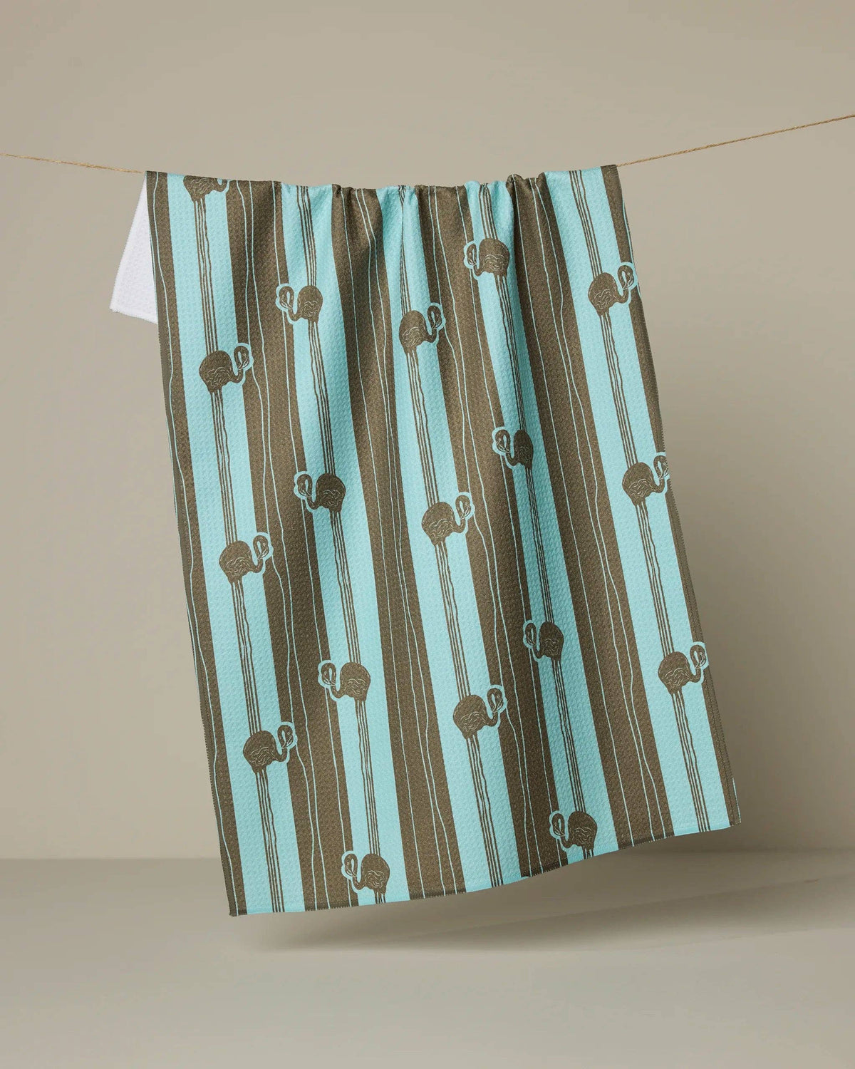 Flamingo Stripe Teal Tea Towel