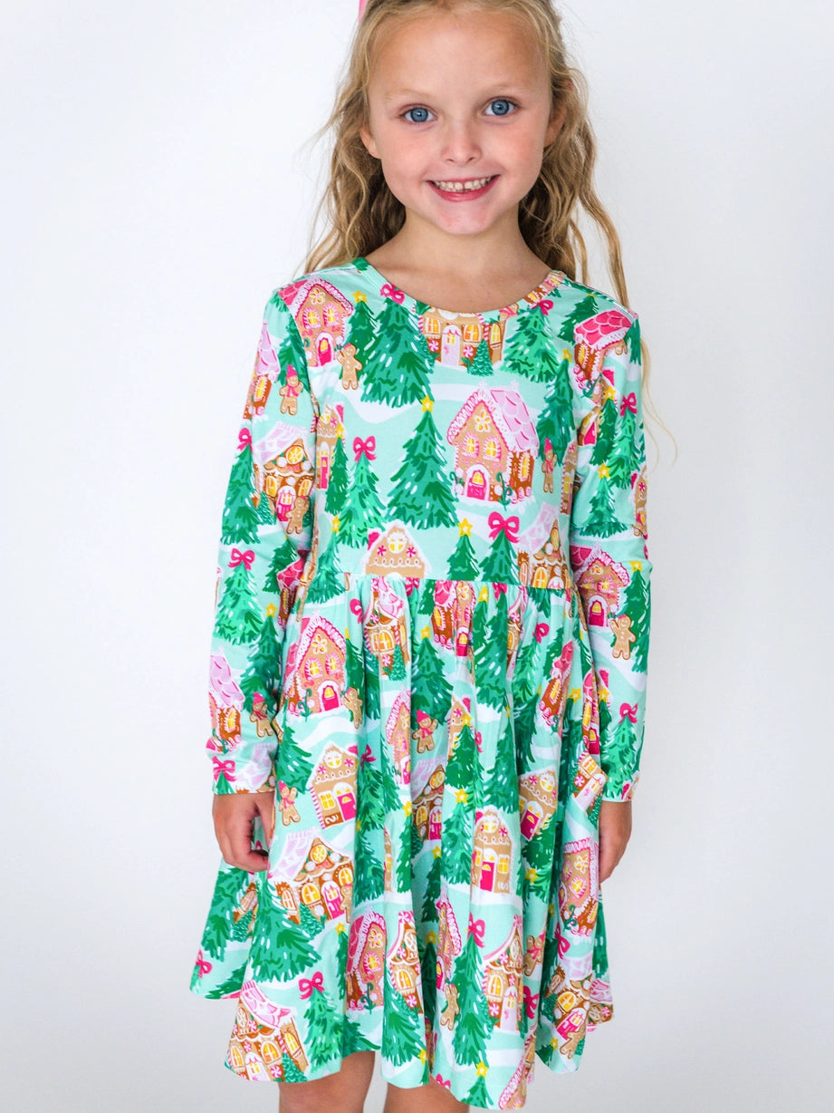 RuffleButts Toddler Girls Long Sleeve Twirl Dress