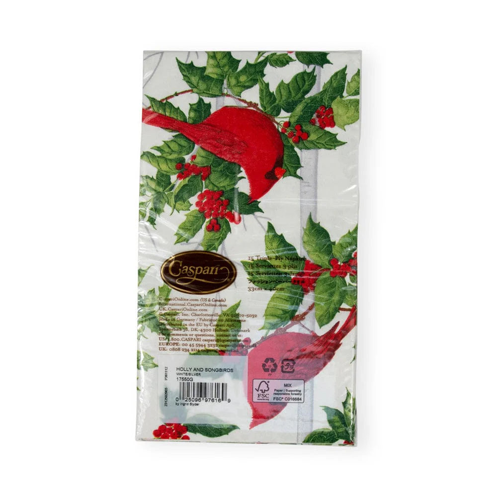 Holly And Songbirds White & Silver Guest Towel Napkins
