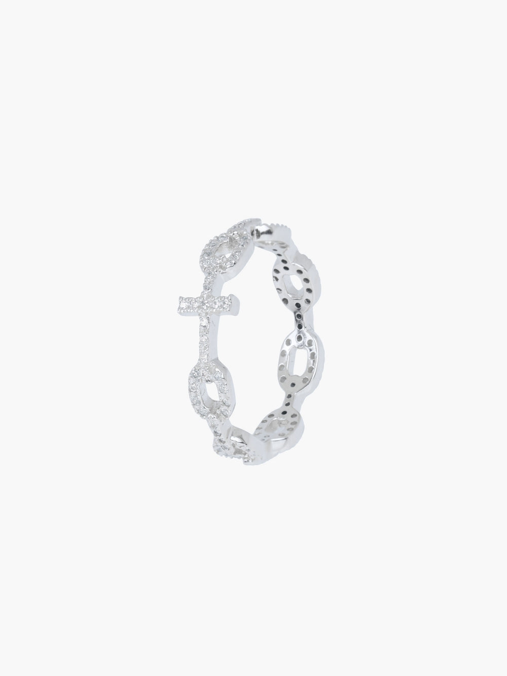 Rizen Jewelry Luminous Pavé Cross Chain Breaker Ring, Sterling silver 7