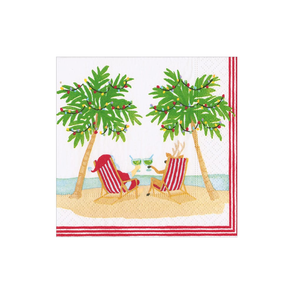 Caspari Santa's Vacation Napkin, Cocktail