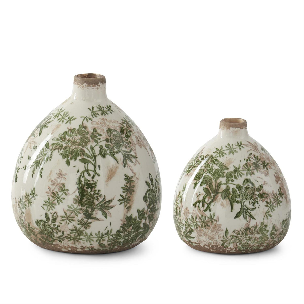 Green & Cream w/Brown Crackled Teardrop Vase