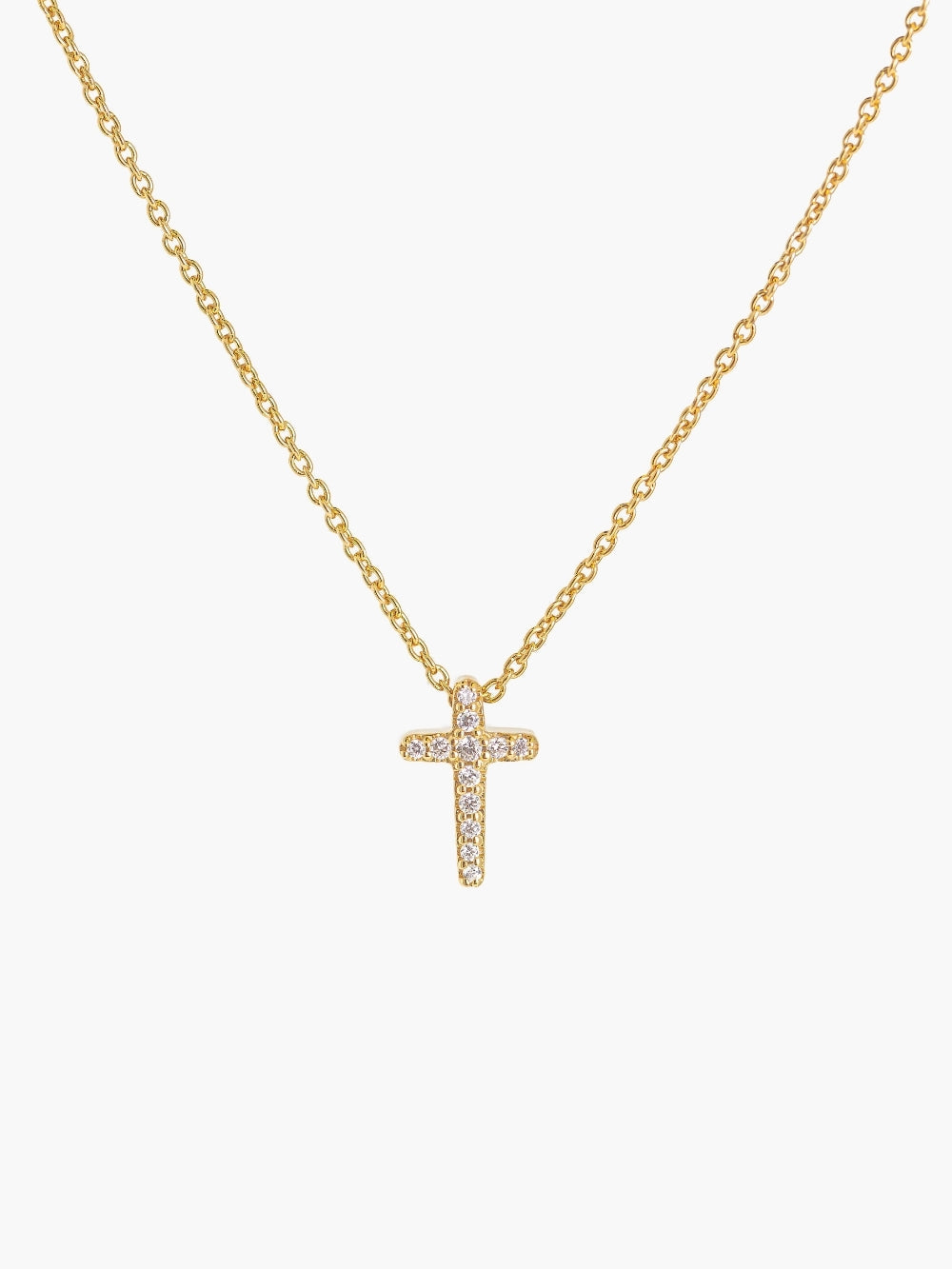 Rizen Jewelry Dainty Luminous Cross Pavé Necklace, Gold-plated