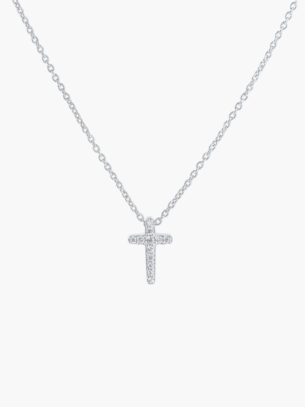 Rizen Jewelry Dainty Luminous Cross Pavé Necklace, Sterling silver