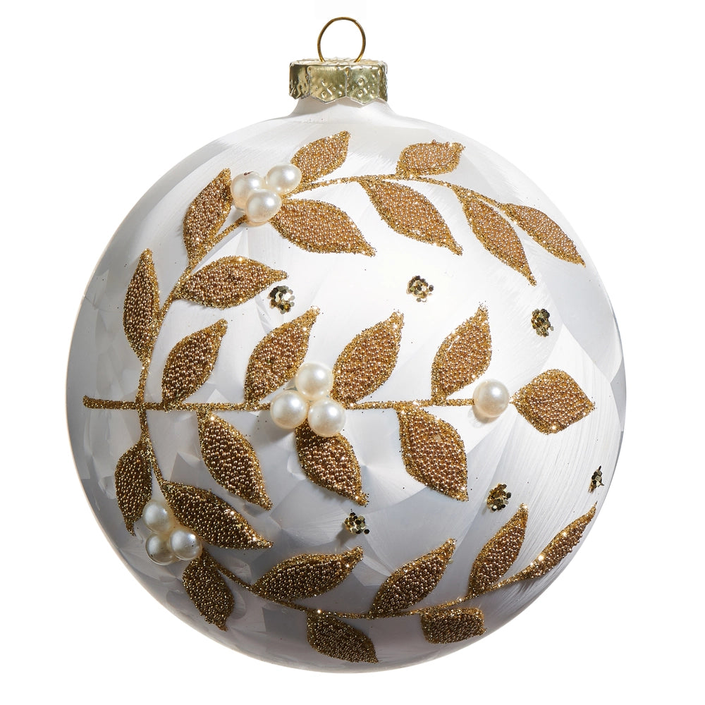 5" Beaded Vine Pattern Frosted Ball Ornament