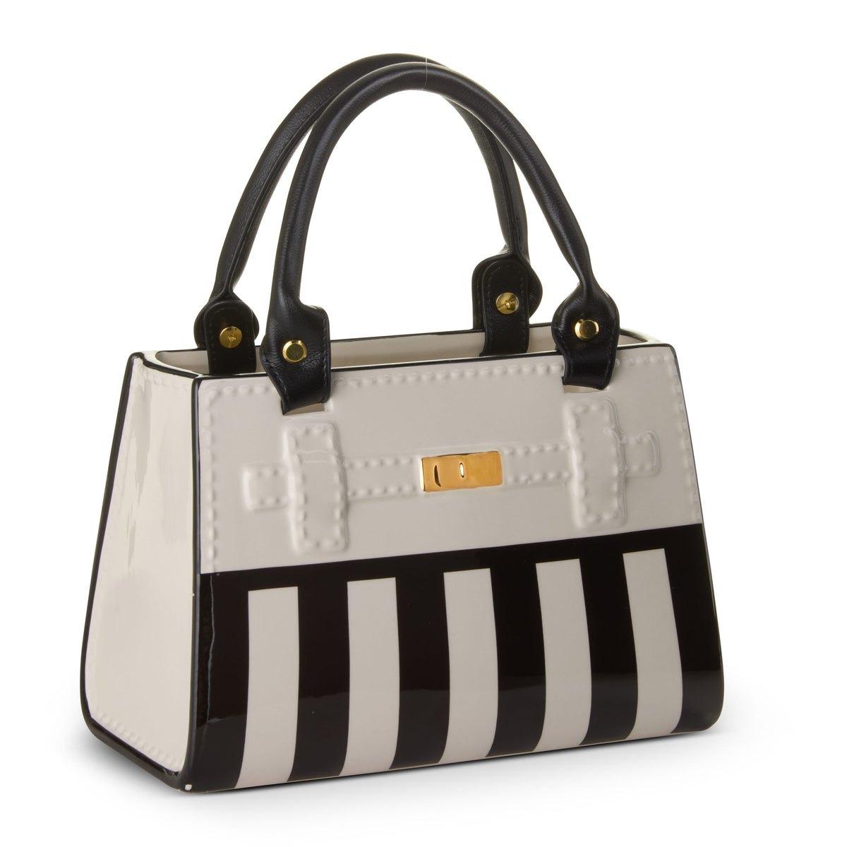 9.5" Black and White Stripe Purse Vase
