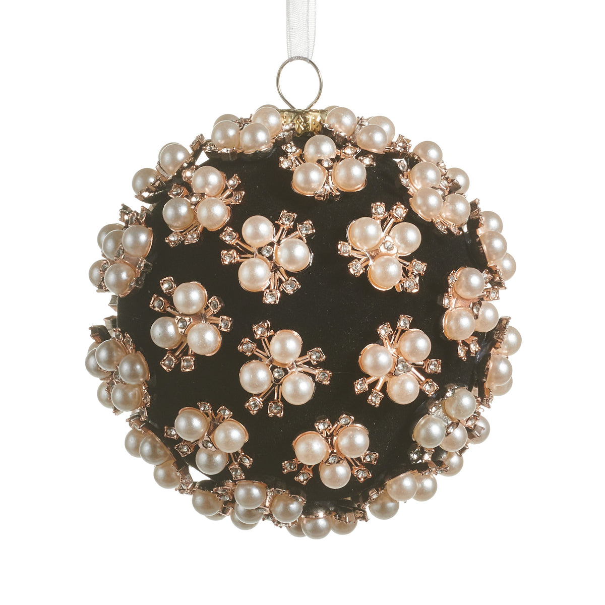 4" Pearl Clustered Black Ball Ornament