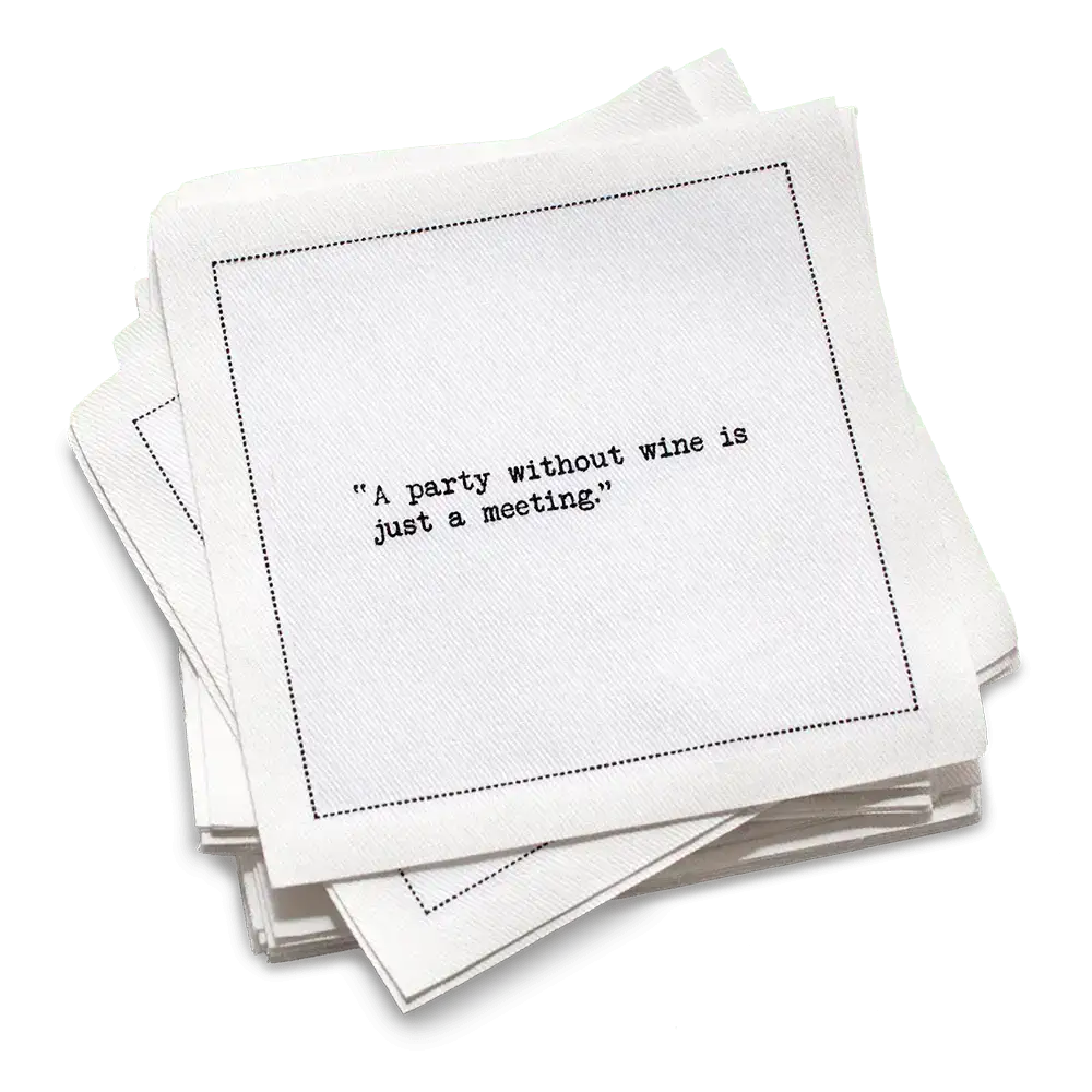 Wine Quotes - White Cotton Cocktail Napkins