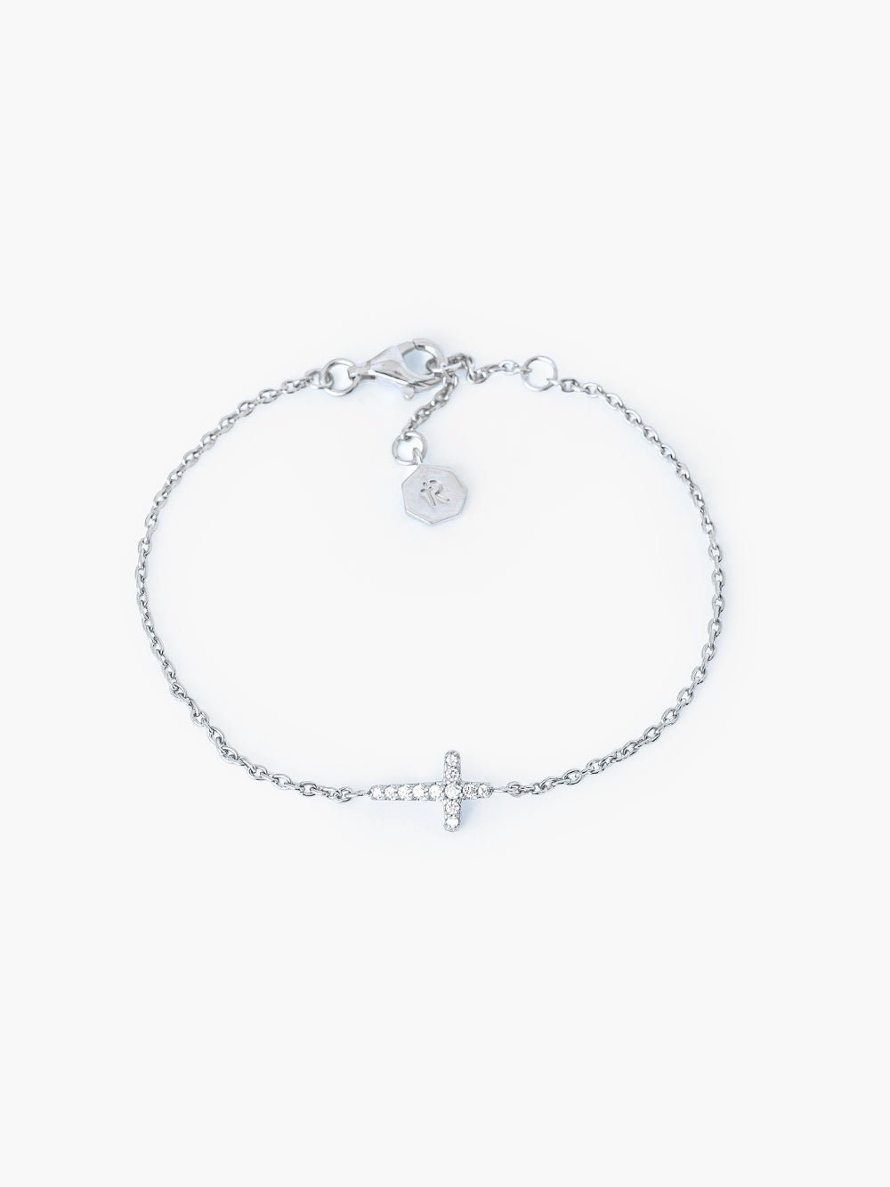 Rizen Jewelry Dainty Luminous Cross Pavé Bracelet, Sterling silver 6.7"