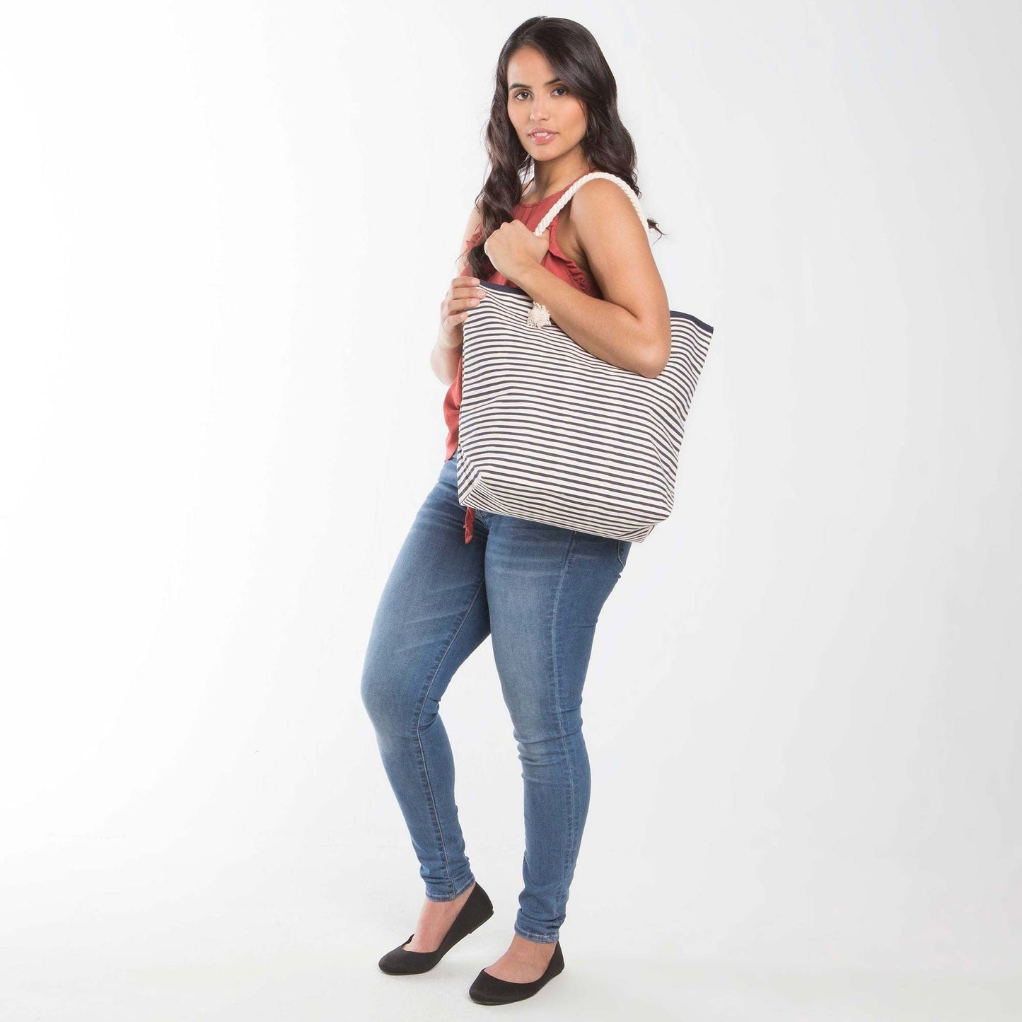 Striped Knotted Rope Tote