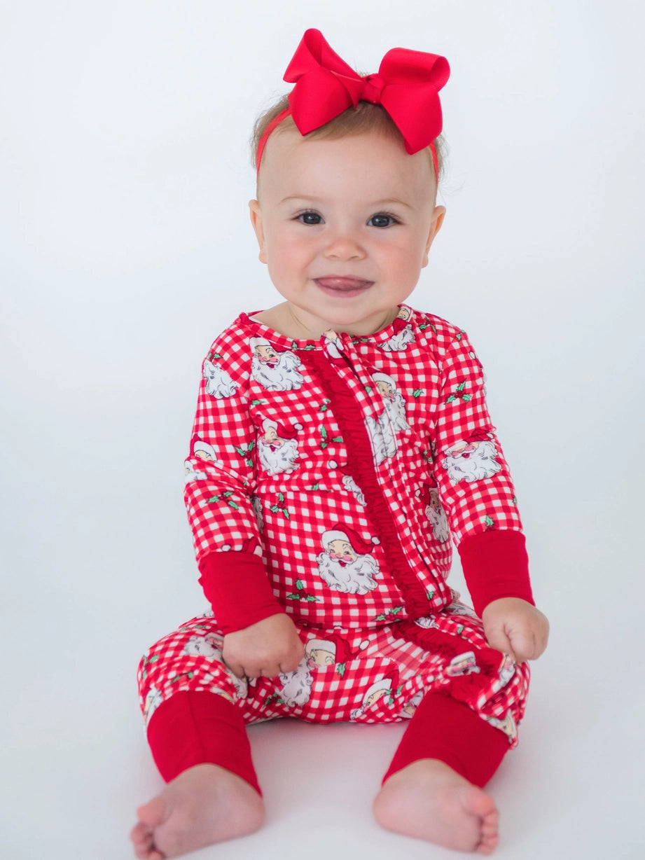 Dear Santa Convertible Ruffle One Piece Footie Pajama