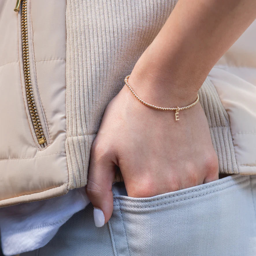 Classic Respect Letter Charm Gold Bead Bracelet