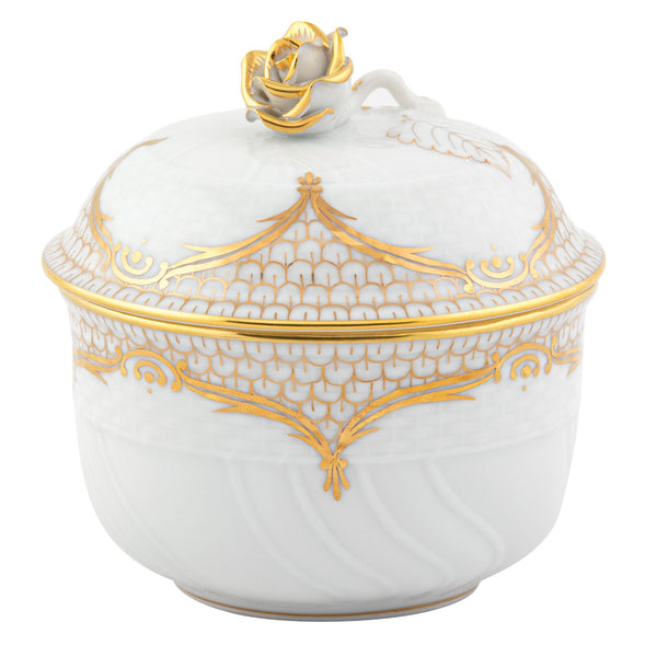 Golden Elegance Covered Sugar with Rose, Motif 9