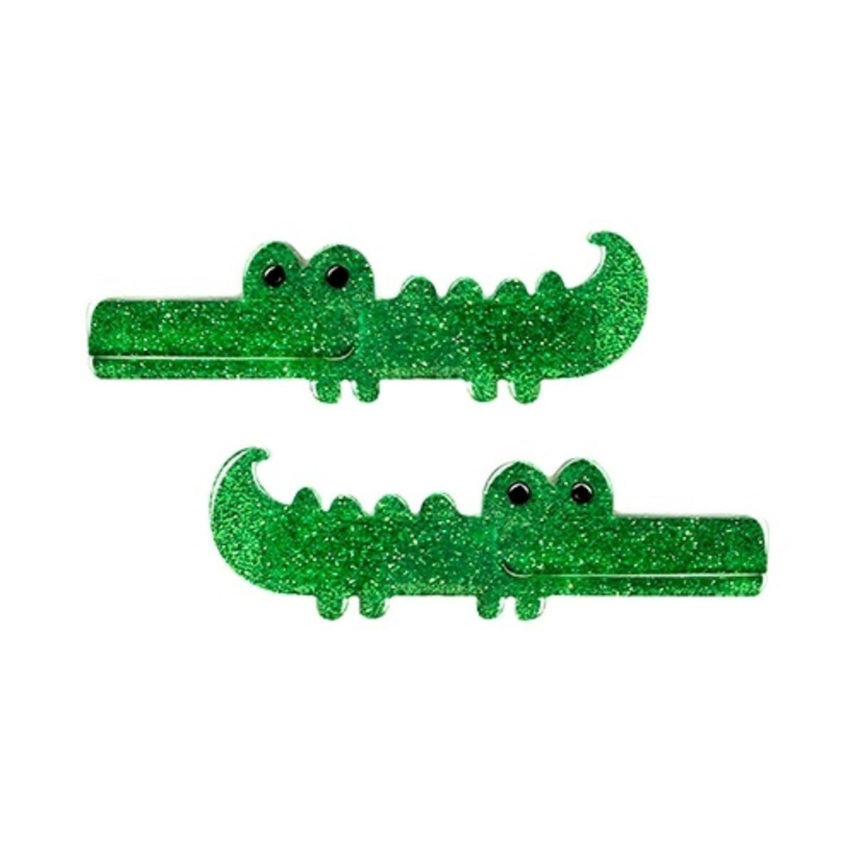 Alligator Glitter Green Hair Clips