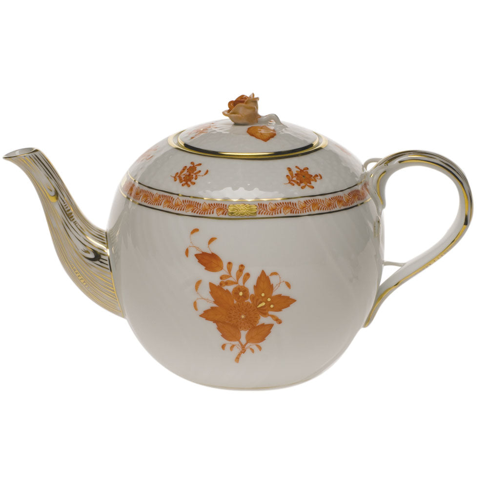 Chinese Bouquet Rust Tea Pot with Rose, Motif 9, 60 oz, 6.5″ tall