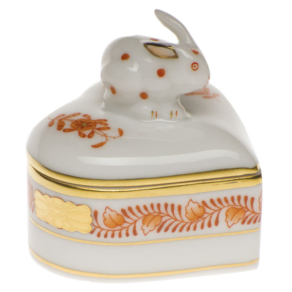Chinese Bouquet Rust Heart Box with Bunny, Motif 25