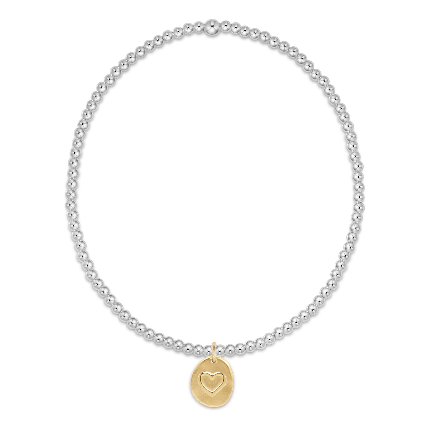 classic sterling mixed metal 2mm bead bracelet - inspire love small gold charm