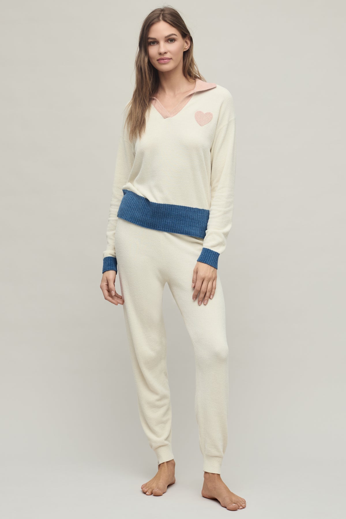 CozyChic Ultra Lite® Color Block Heart Collared Pullover