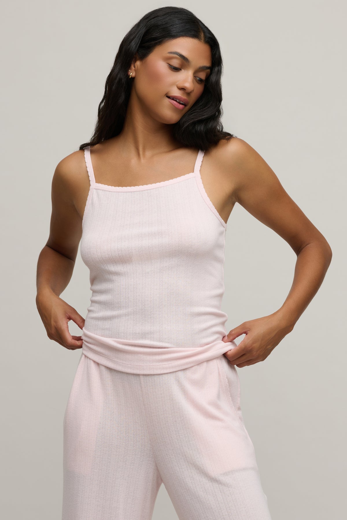Pointelle Rib Tank with Scallop Trim - Pink Sand