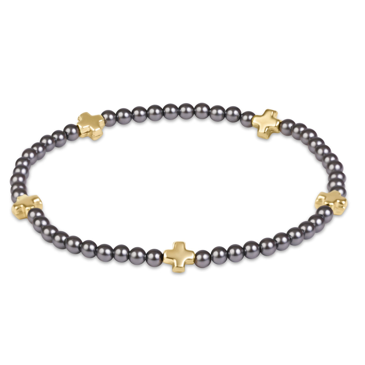 enewton Signature Cross Small 3mm Pearl Dark Grey Bracelet - Gold