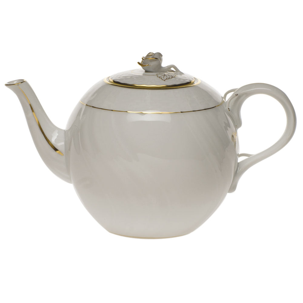 Golden Edge Tea Pot with Rose, Motif 9, 36 oz, 5.5″ tall