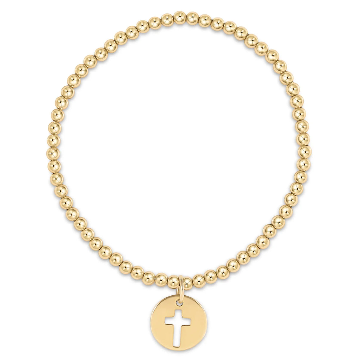 classic gold 3mm bead bracelet - disc charm