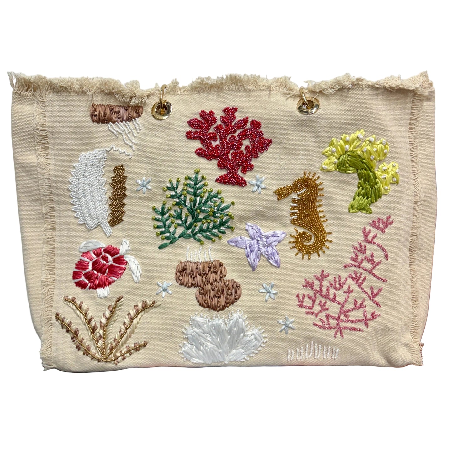 Beaded Raffia Sea Life Tote
