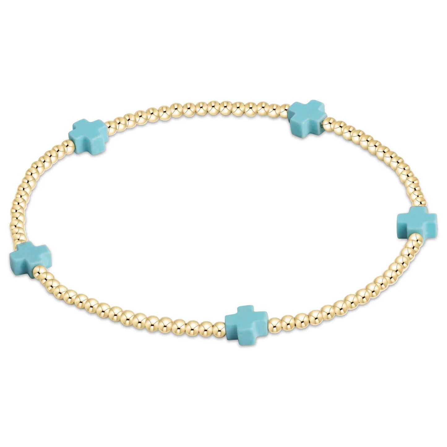 Color Signature Cross 2mm Gold Bead Bracelet