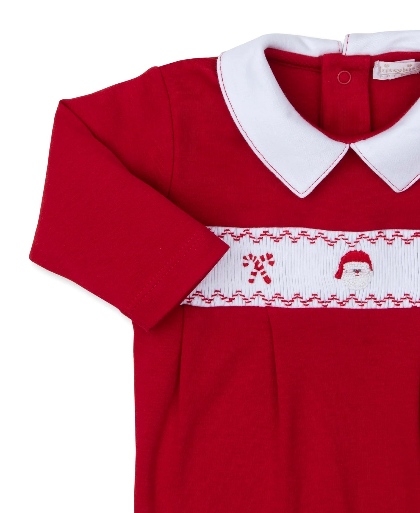 CLB Holiday Medley 24 Hand Smocked Santa Collar Footie