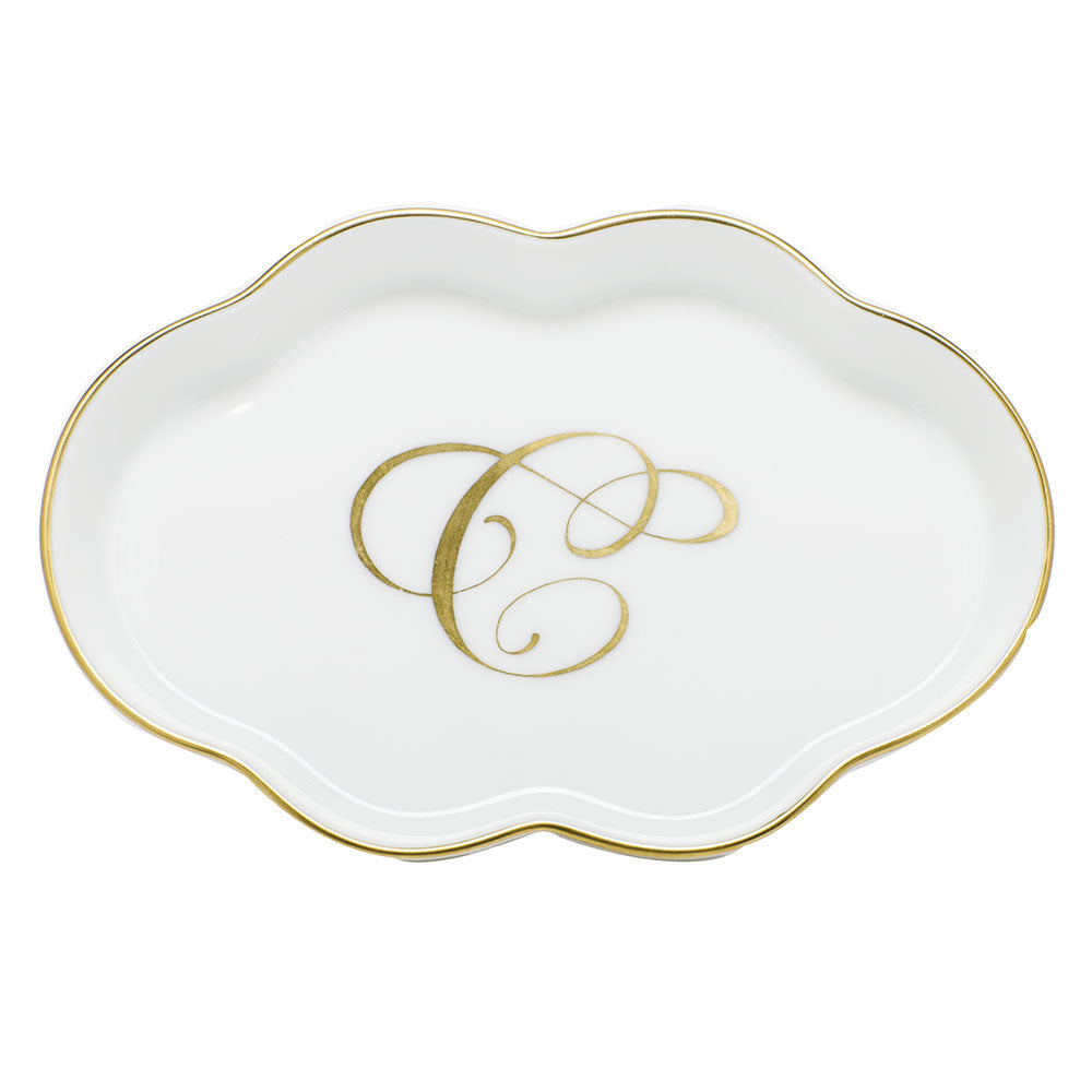Scalloped Tray with Monogram — Gold