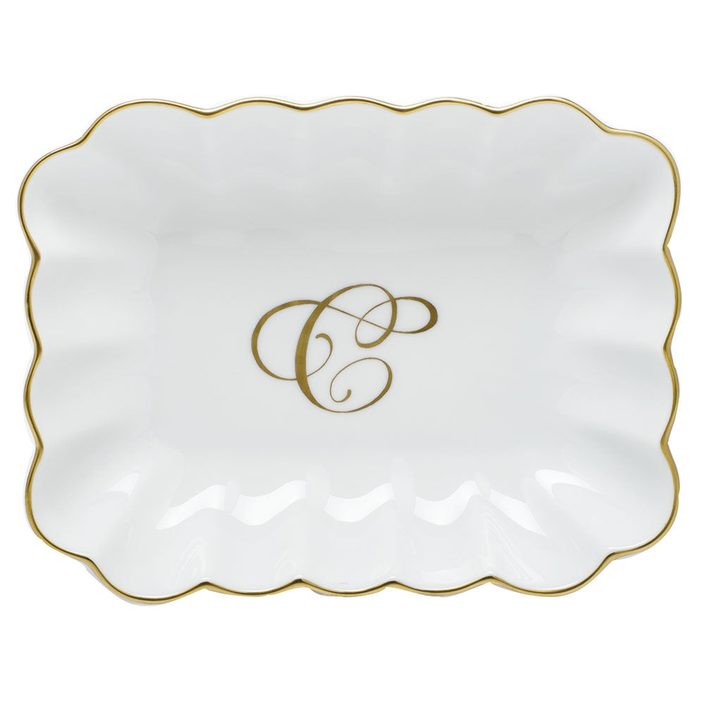 Oblong Dish with Monogram — Gold