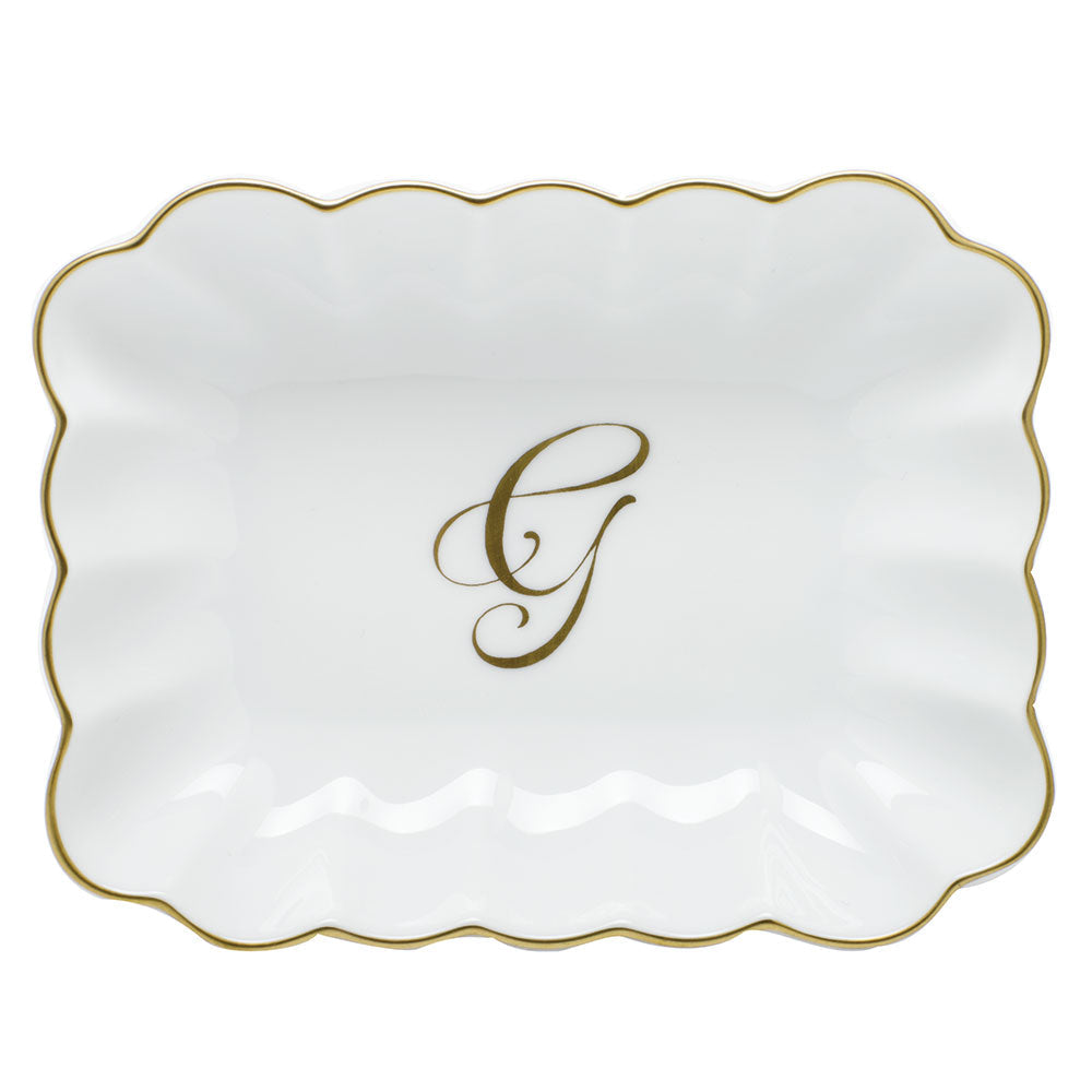Oblong Dish with Monogram — Gold
