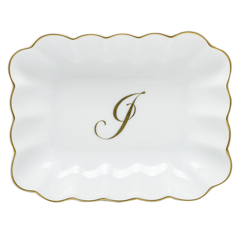 Oblong Dish with Monogram — Gold
