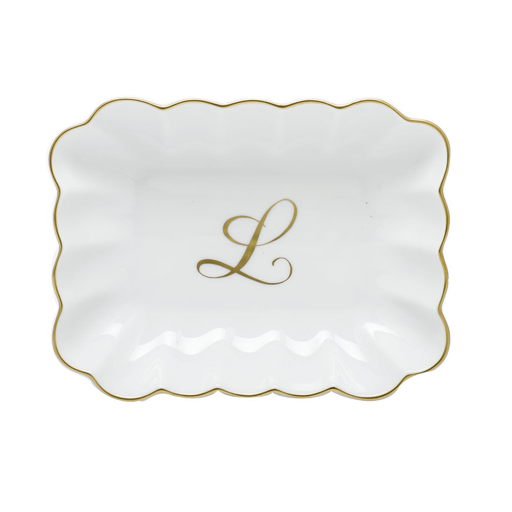 Oblong Dish with Monogram — Gold