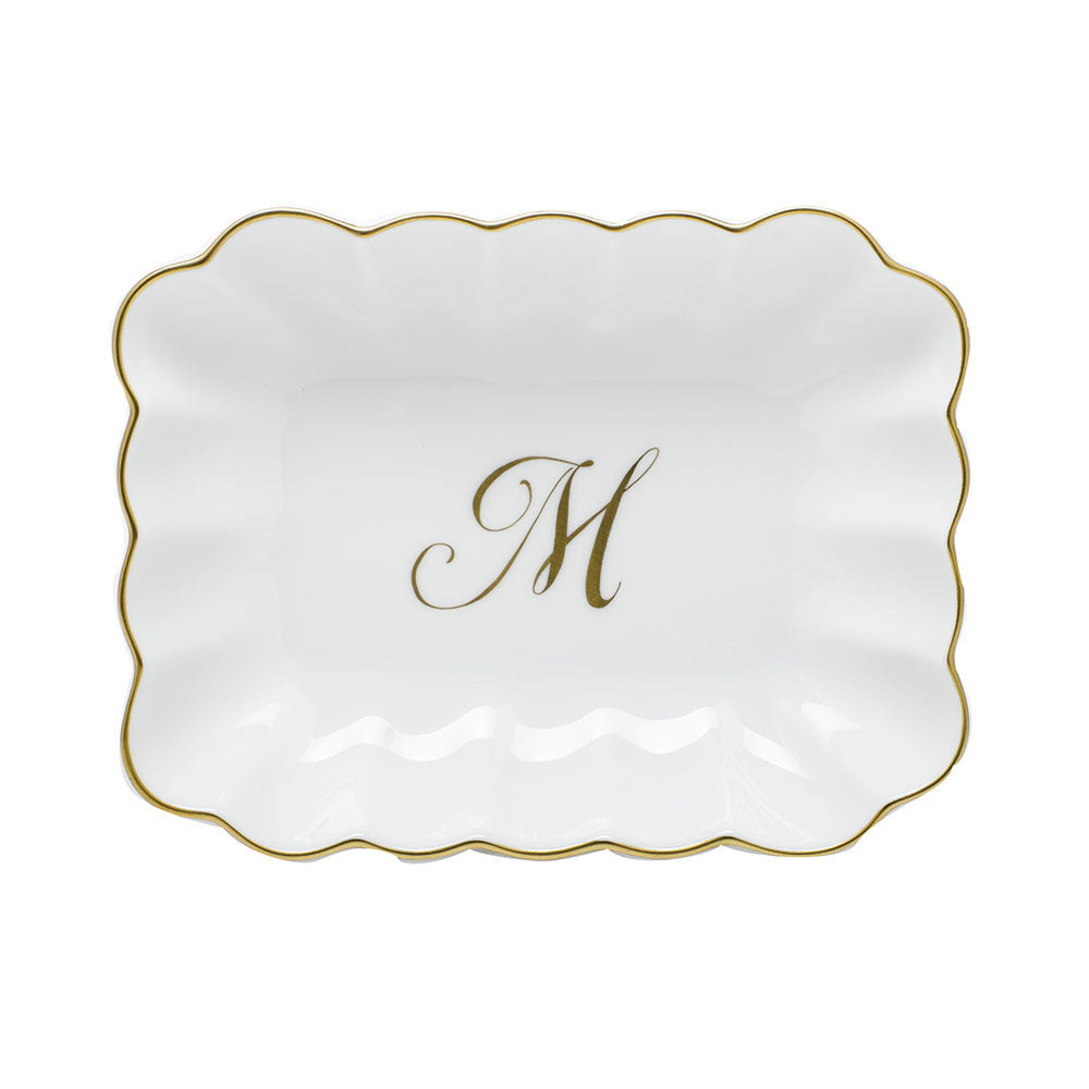 Oblong Dish with Monogram — Gold