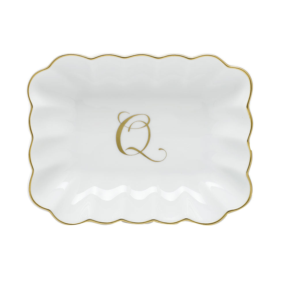 Oblong Dish with Monogram — Gold