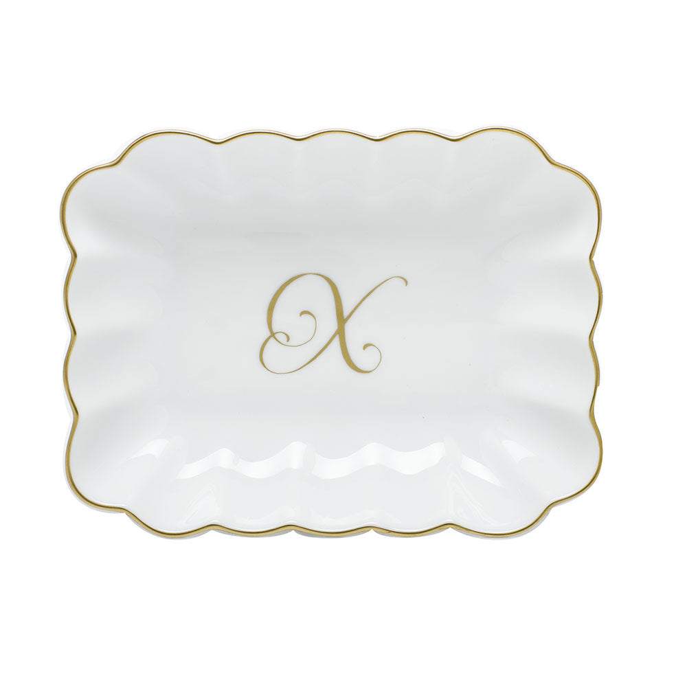 Oblong Dish with Monogram — Gold
