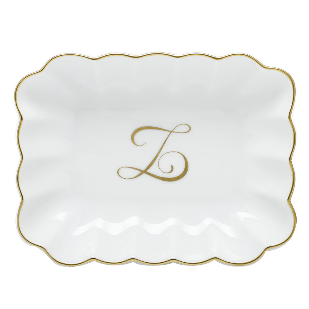 Oblong Dish with Monogram — Gold