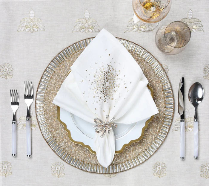 Starburst Napkin in White, Gold & Silver