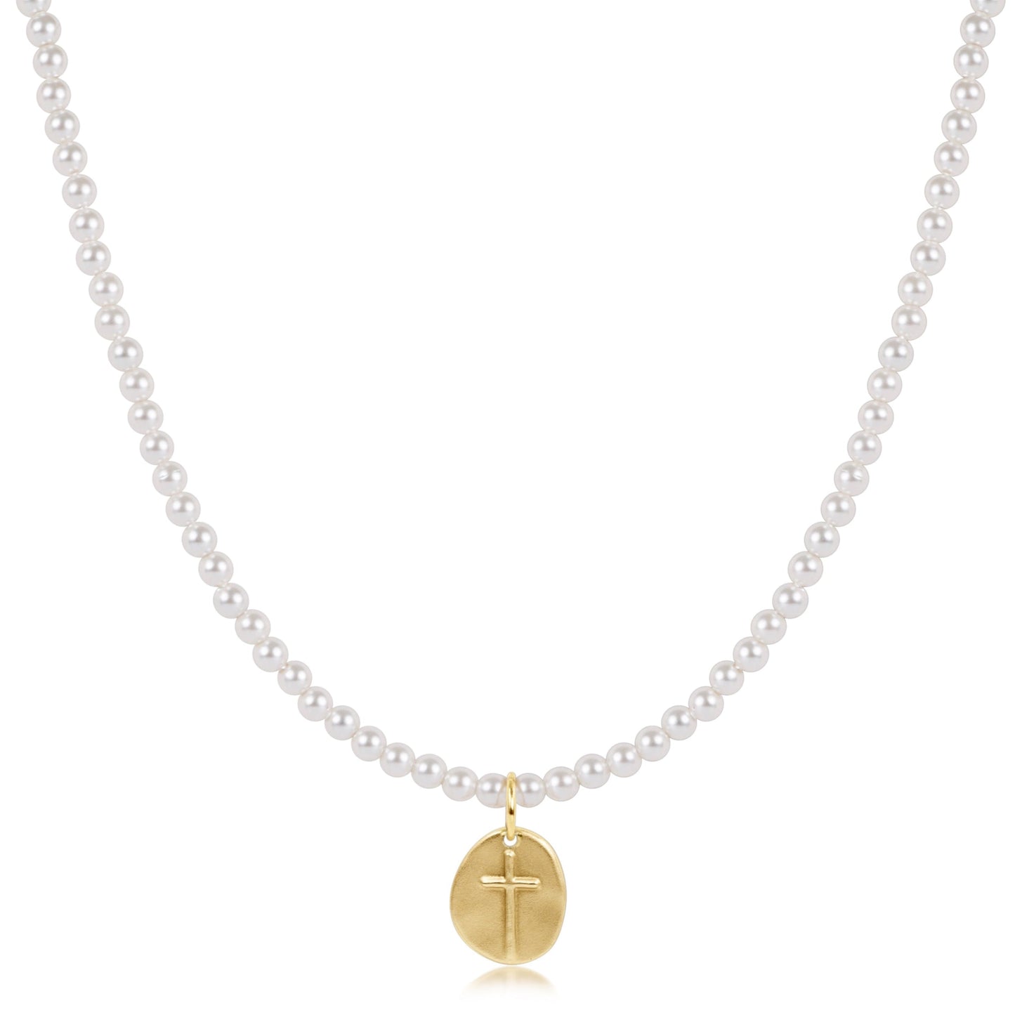 17" choker beaded - classic pearl 3mm - inspire small gold disc