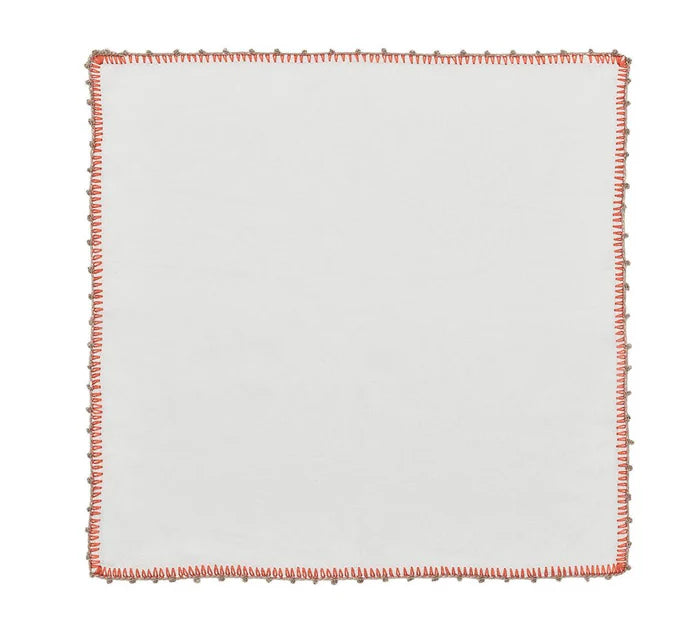 Knotted Edge Napkin in White, Natural & Orange
