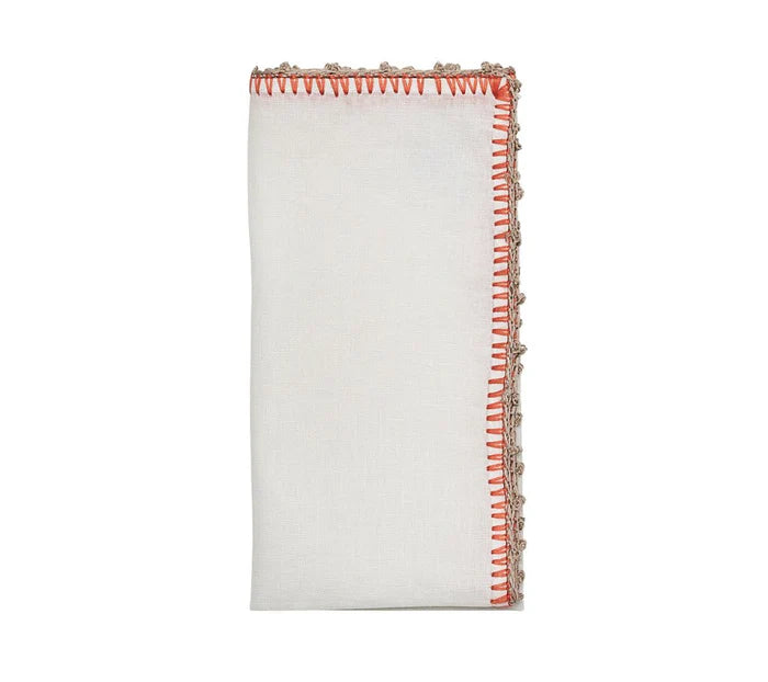 Knotted Edge Napkin in White, Natural & Orange