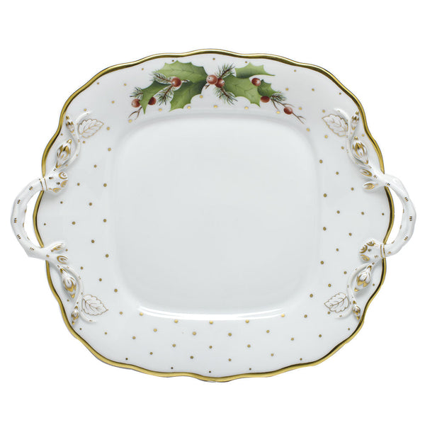 Winter Shimmer Square Cake Plate with Handles