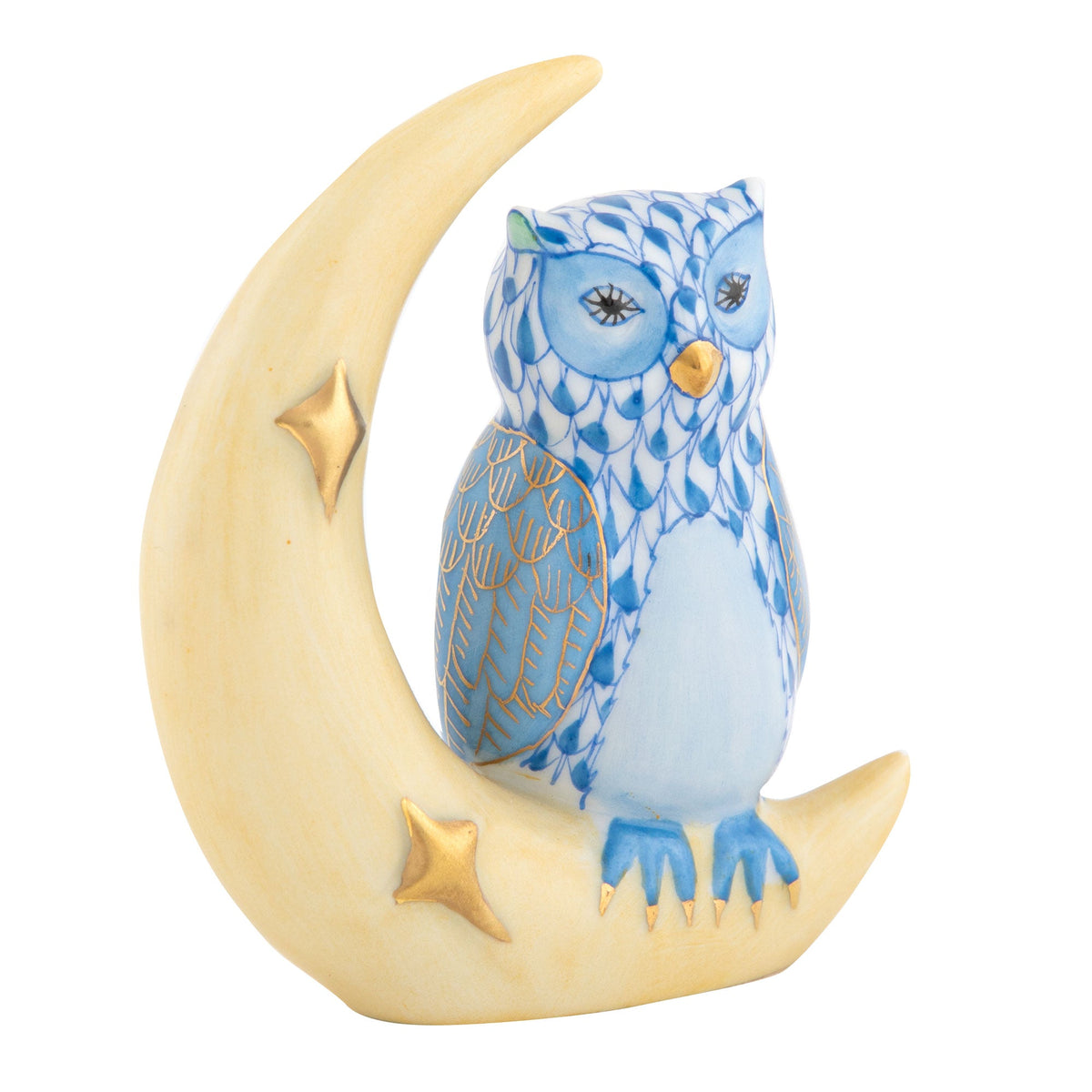 Owl with Crescent Moon — Blue