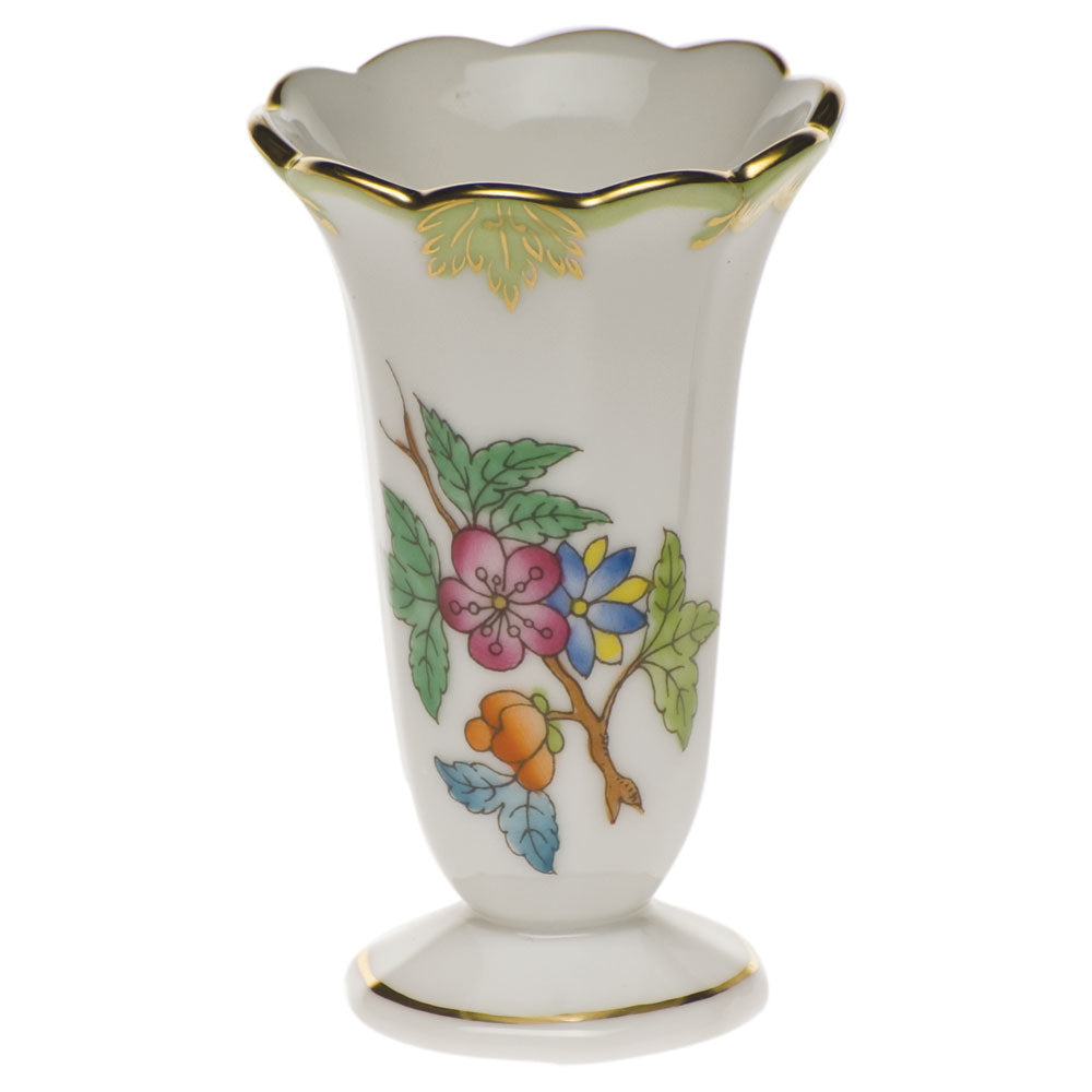 Queen Victoria Green Scalloped Bud Vase
