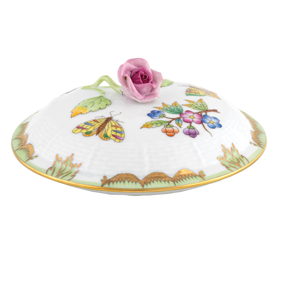 Queen Victoria Green Cov Bouillon Lid Only W/rose, Motif 9