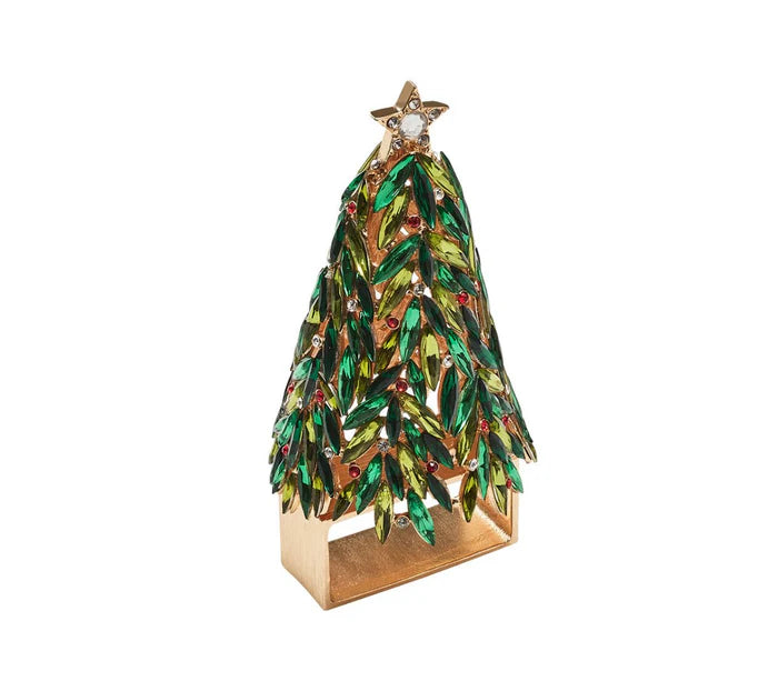 Bejeweled Xmas Napkin Ring in Red, Green & Gold, Set of 4 in a Gift Box
