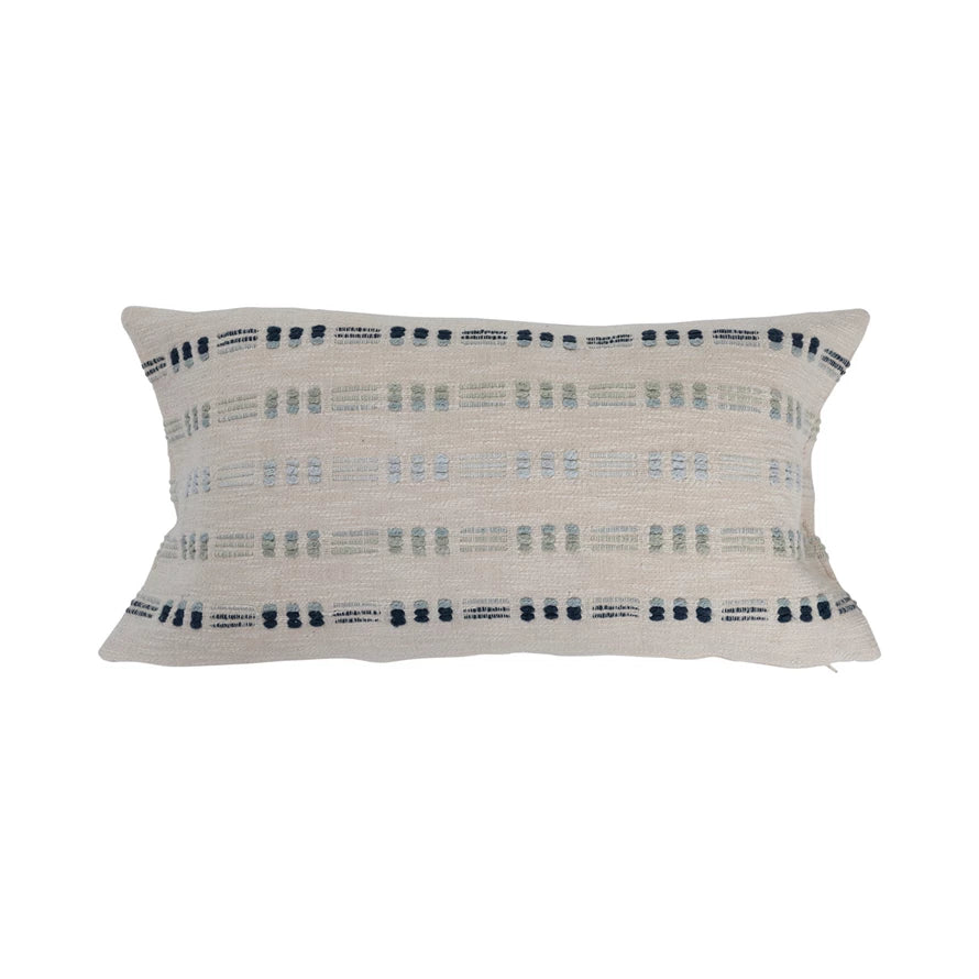 Woven Cotton Lumbar Pillow w/ Embr