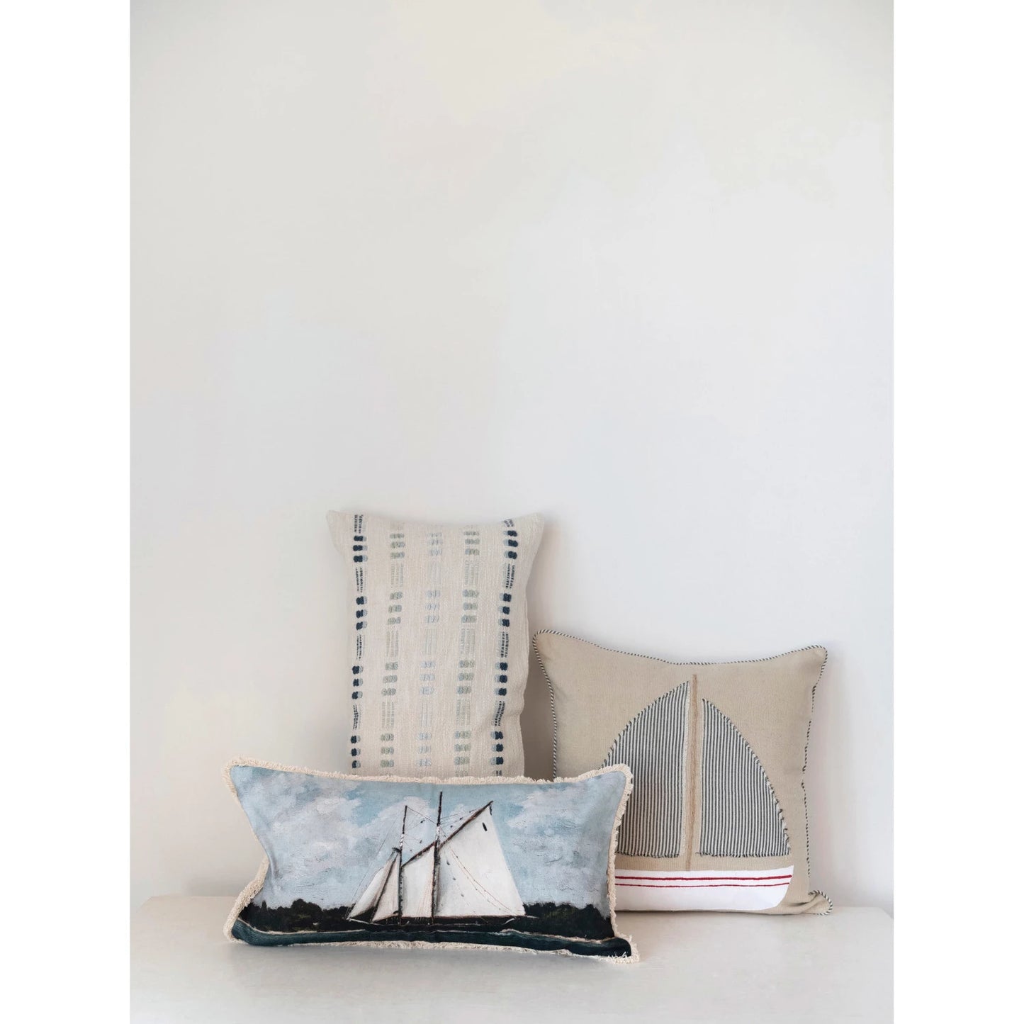 Woven Cotton Lumbar Pillow w/ Embr